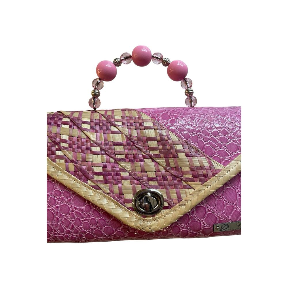 Handmade Vintage Elsie Frazier Pink Woven Clutch Bag - Picture 6 of 6